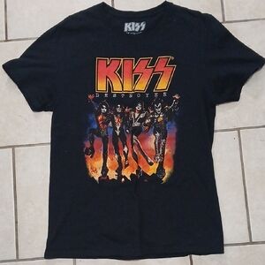 KISS Womens Size M Black and Orange Novelty Graphic Crewneck Tee